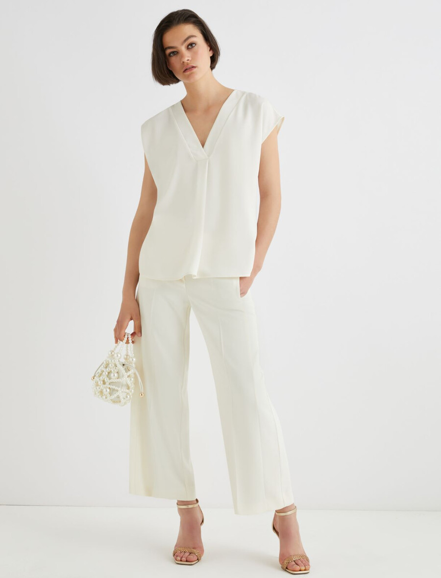 chemisier fluide en satin - blanc laine