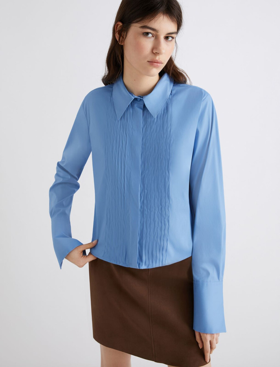 chemise en popeline stretch - bleu clair