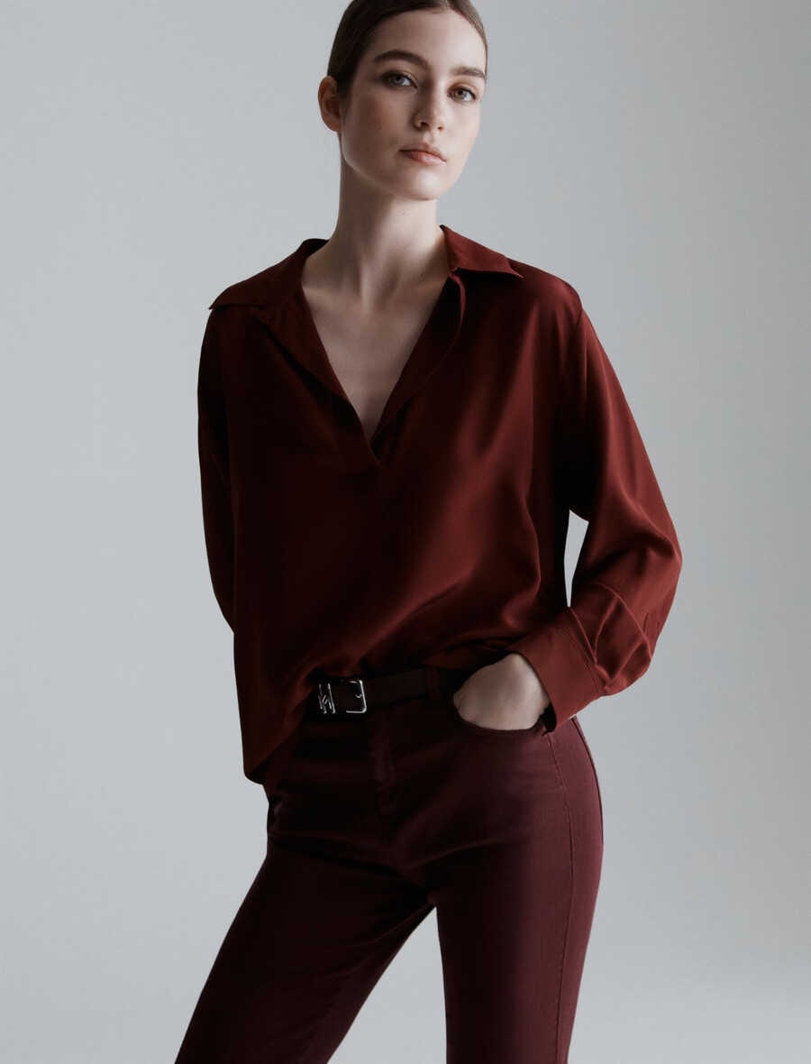 chemise en crêpe de chine de soie - bordeaux