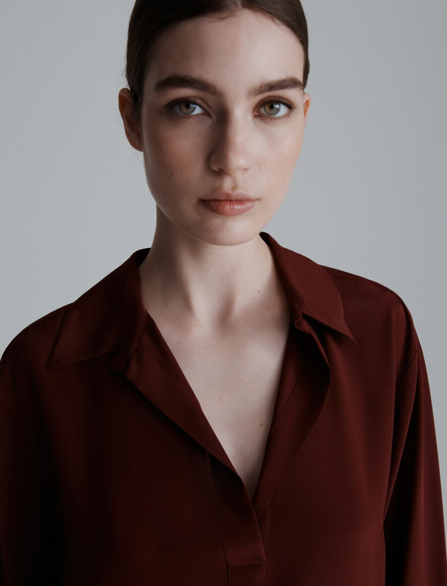 chemise en crêpe de chine de soie - bordeaux