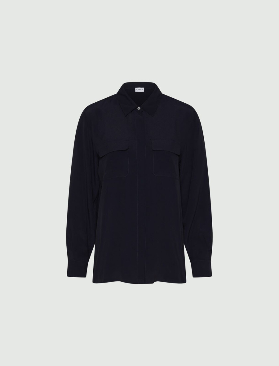 chemise en mélange de soie - marine