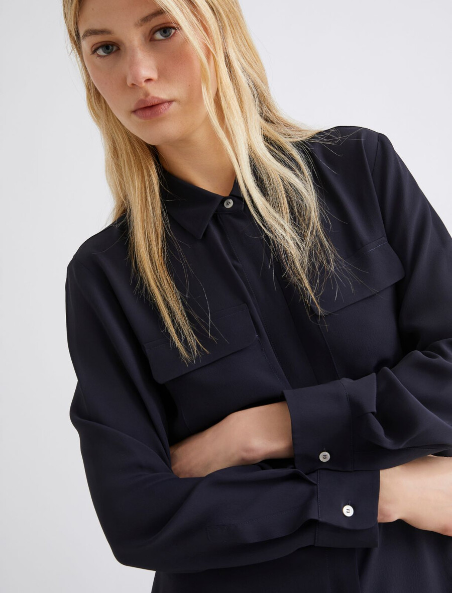 chemise en mélange de soie - marine