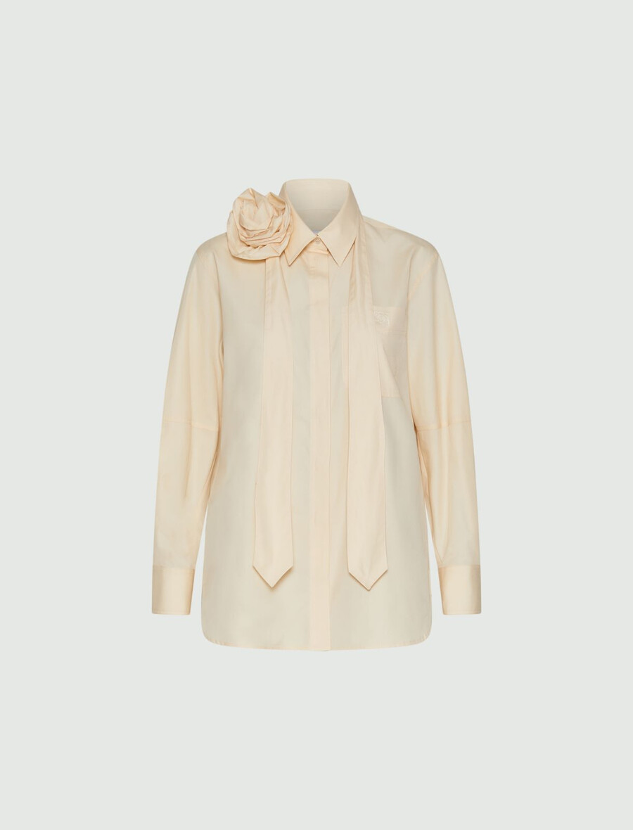 chemise avec cravate et détail floral - Écru