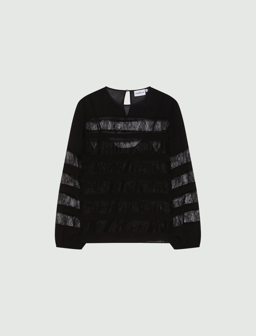 chemisier en georgette avec détails en dentelle - noir