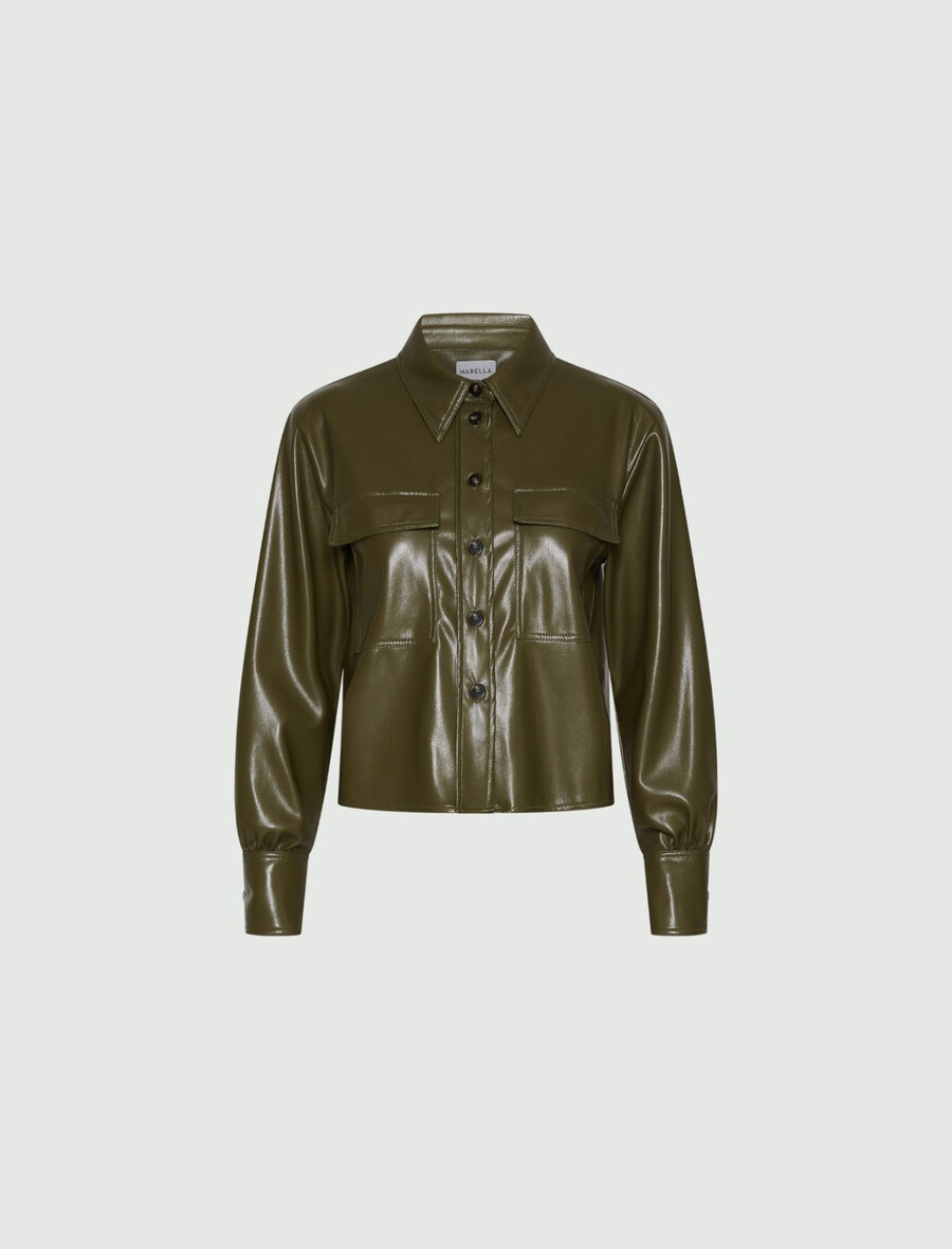 t-shirt en jersey enduit court - olive