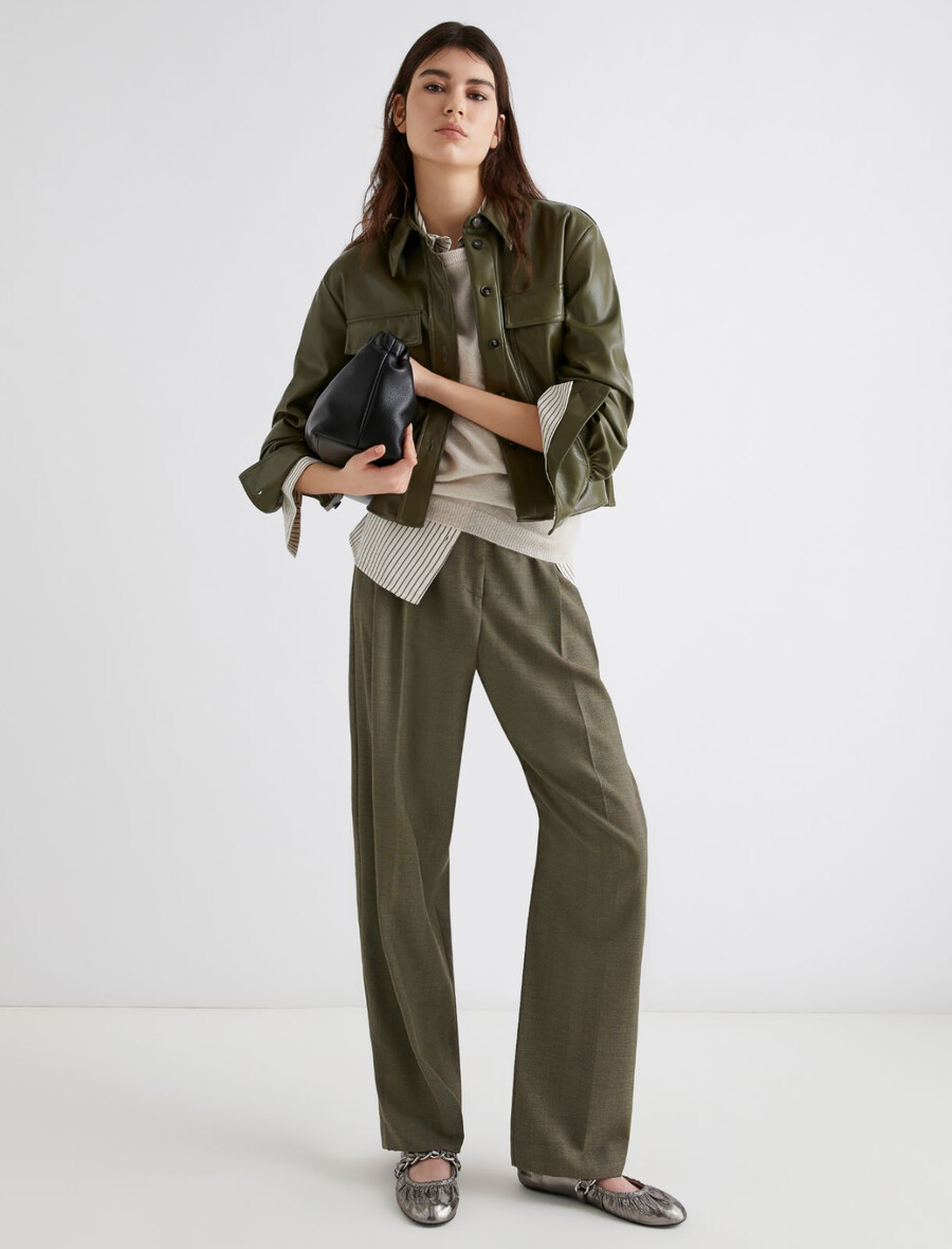 t-shirt en jersey enduit court - olive