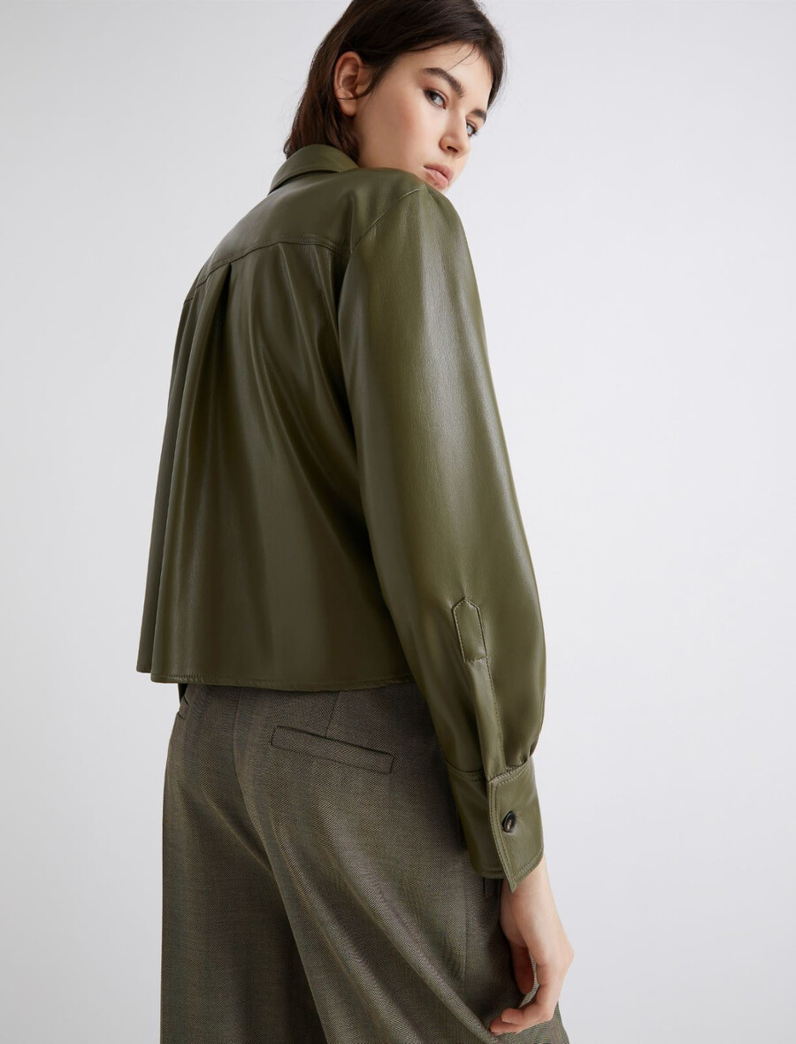 t-shirt en jersey enduit court - olive