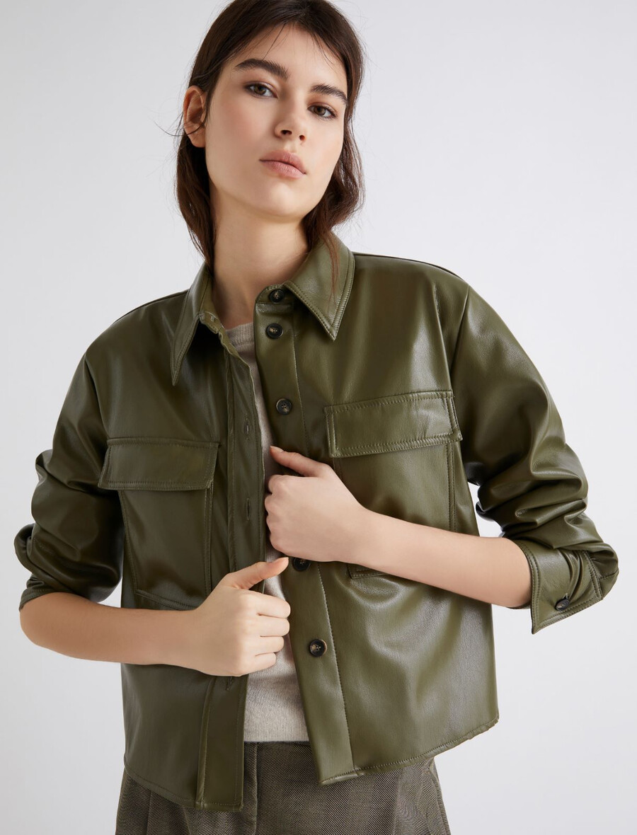 t-shirt en jersey enduit court - olive