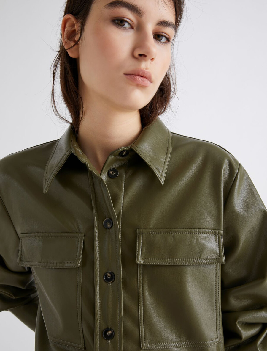 t-shirt en jersey enduit court - olive