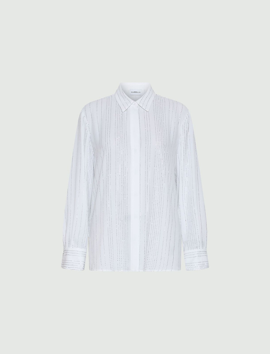 chemise en georgette ornée de strass - blanc