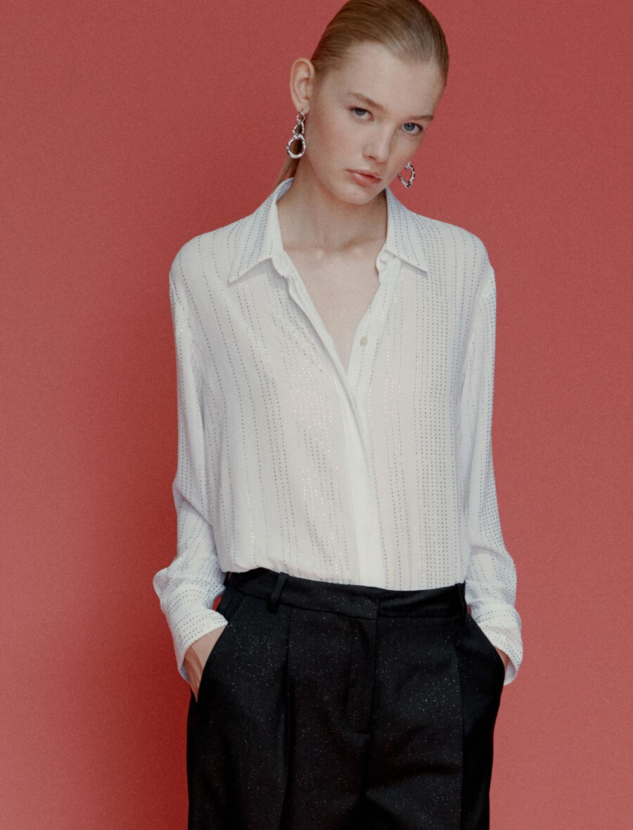 chemise en georgette ornée de strass - blanc