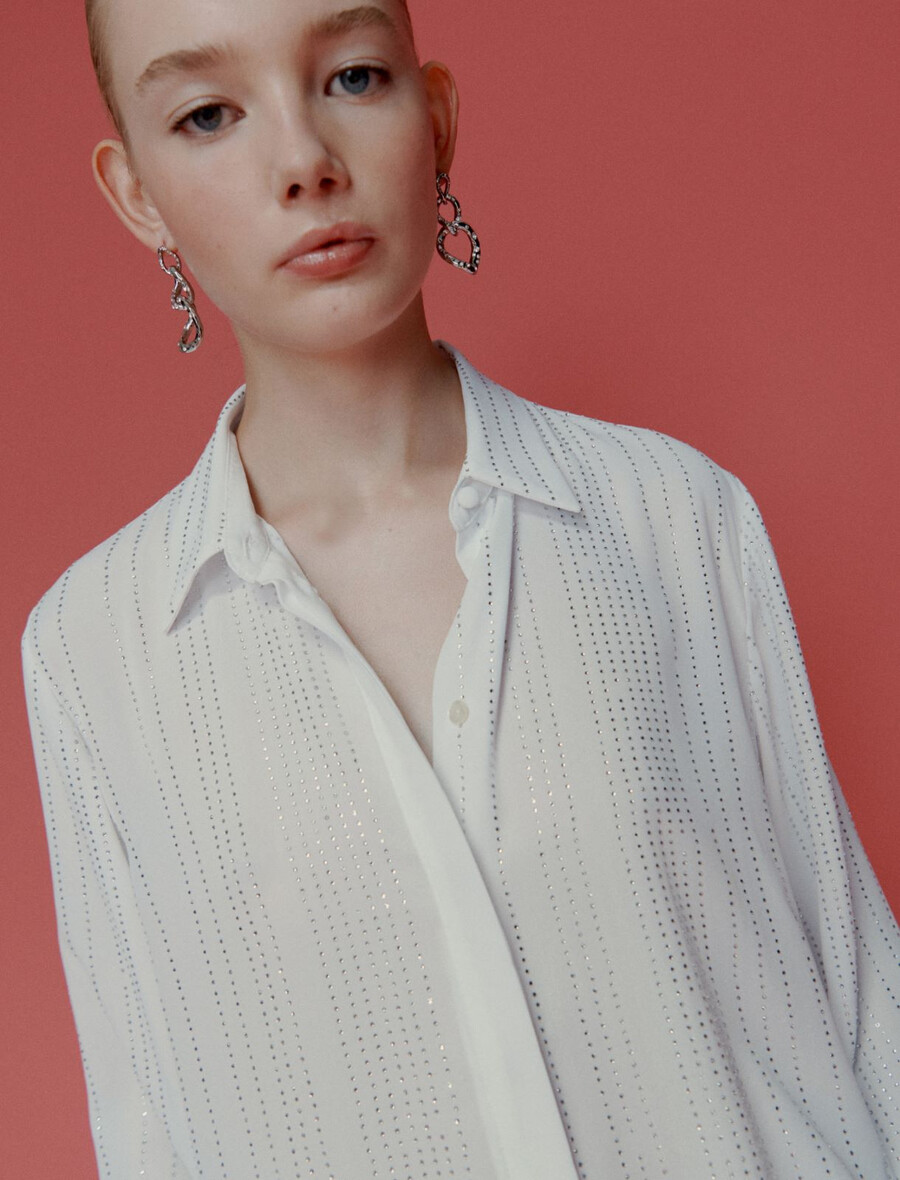 chemise en georgette ornée de strass - blanc