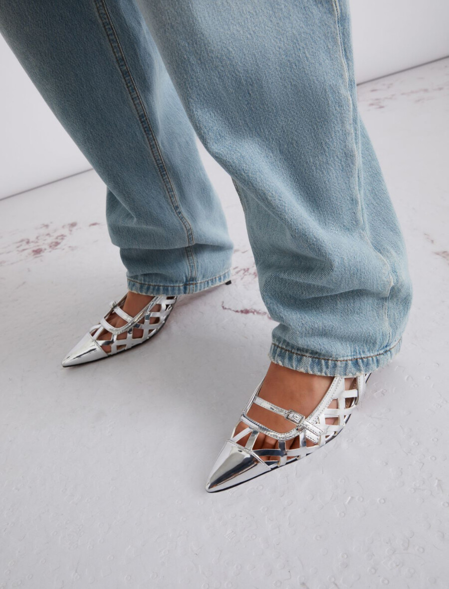escarpins à bride arrière laminés polis miroir - argent