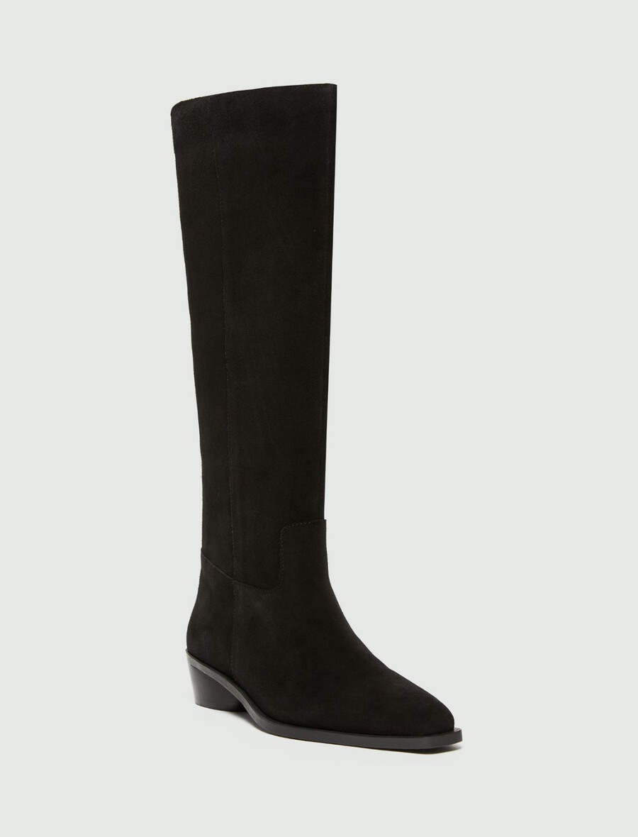 bottes hautes en daim - noires