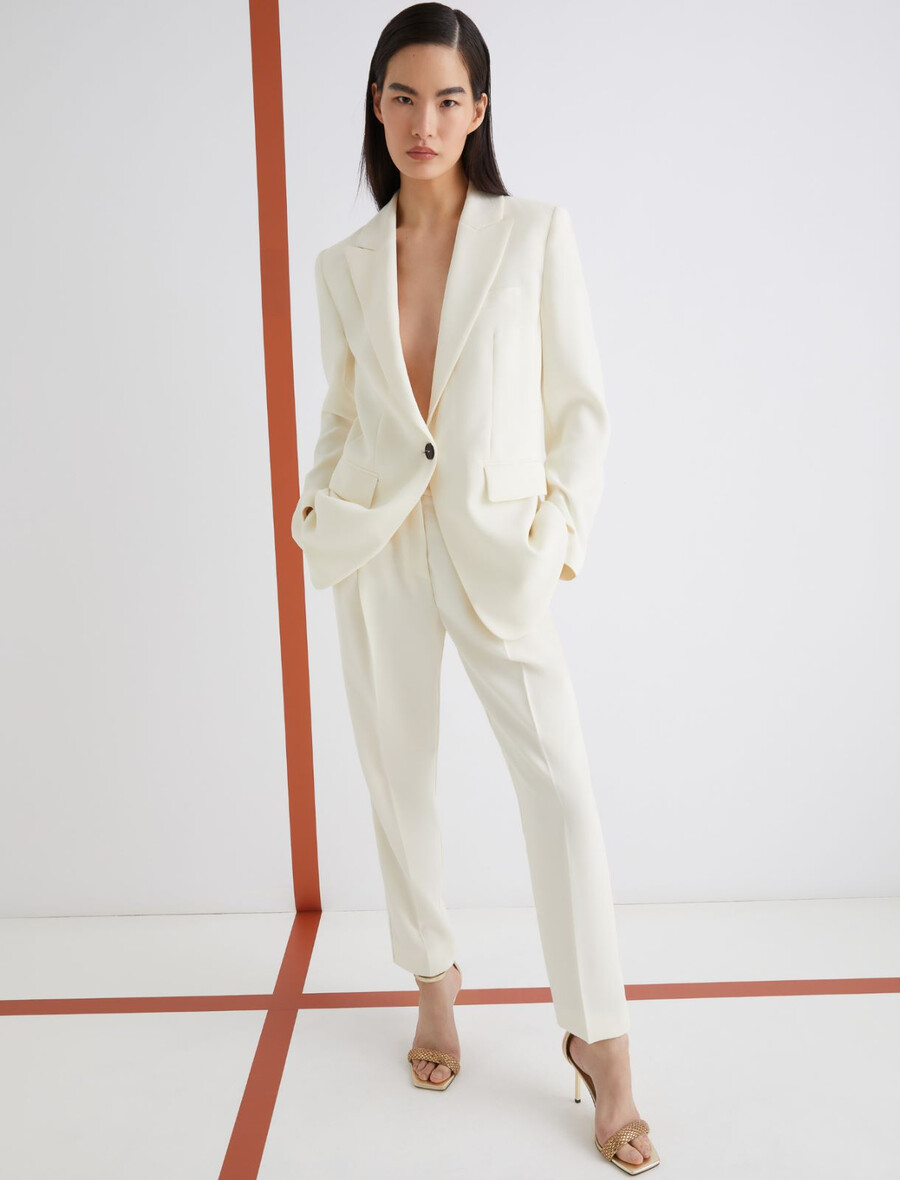 veste en satin à simple boutonnage - laine blanc