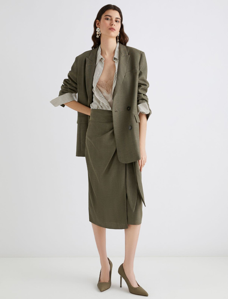 jupe portefeuille en sergé - kaki