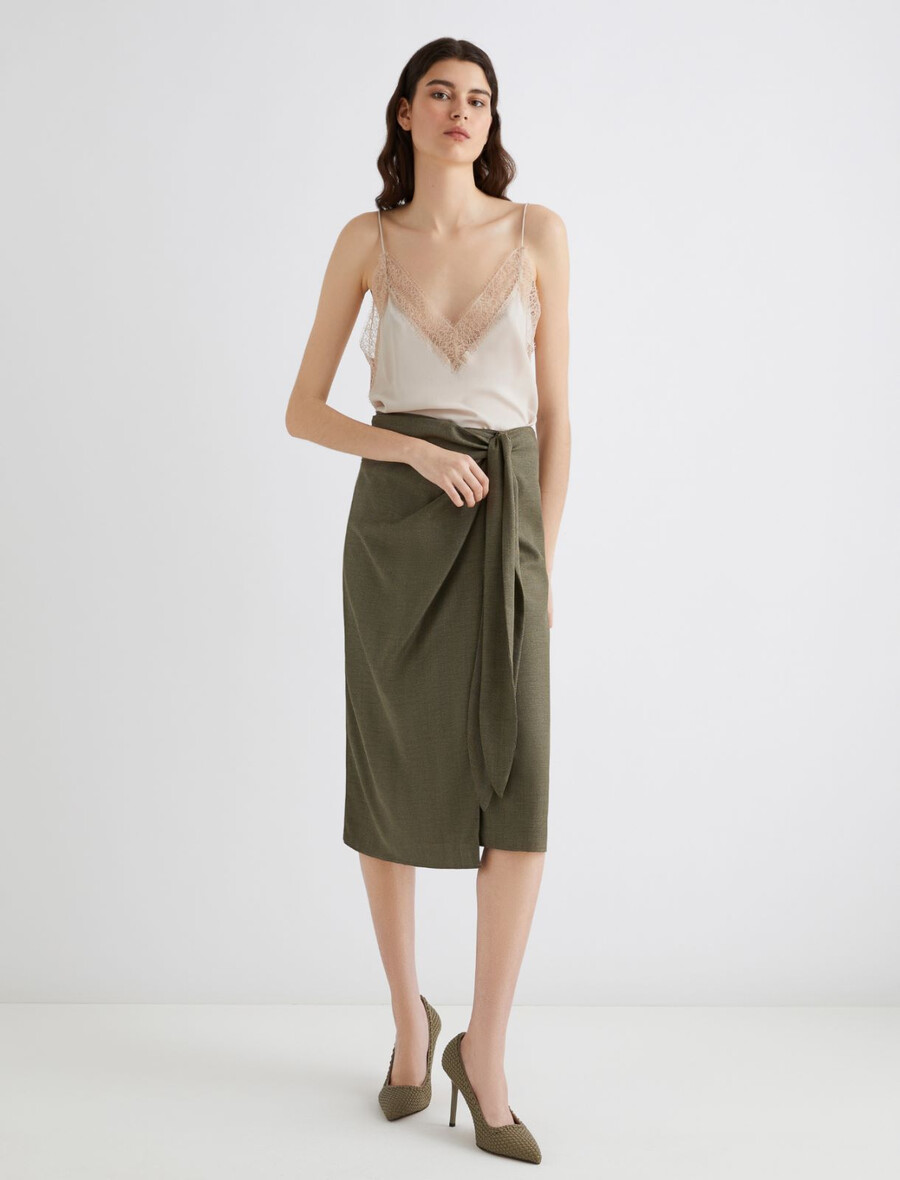 jupe portefeuille en sergé - kaki