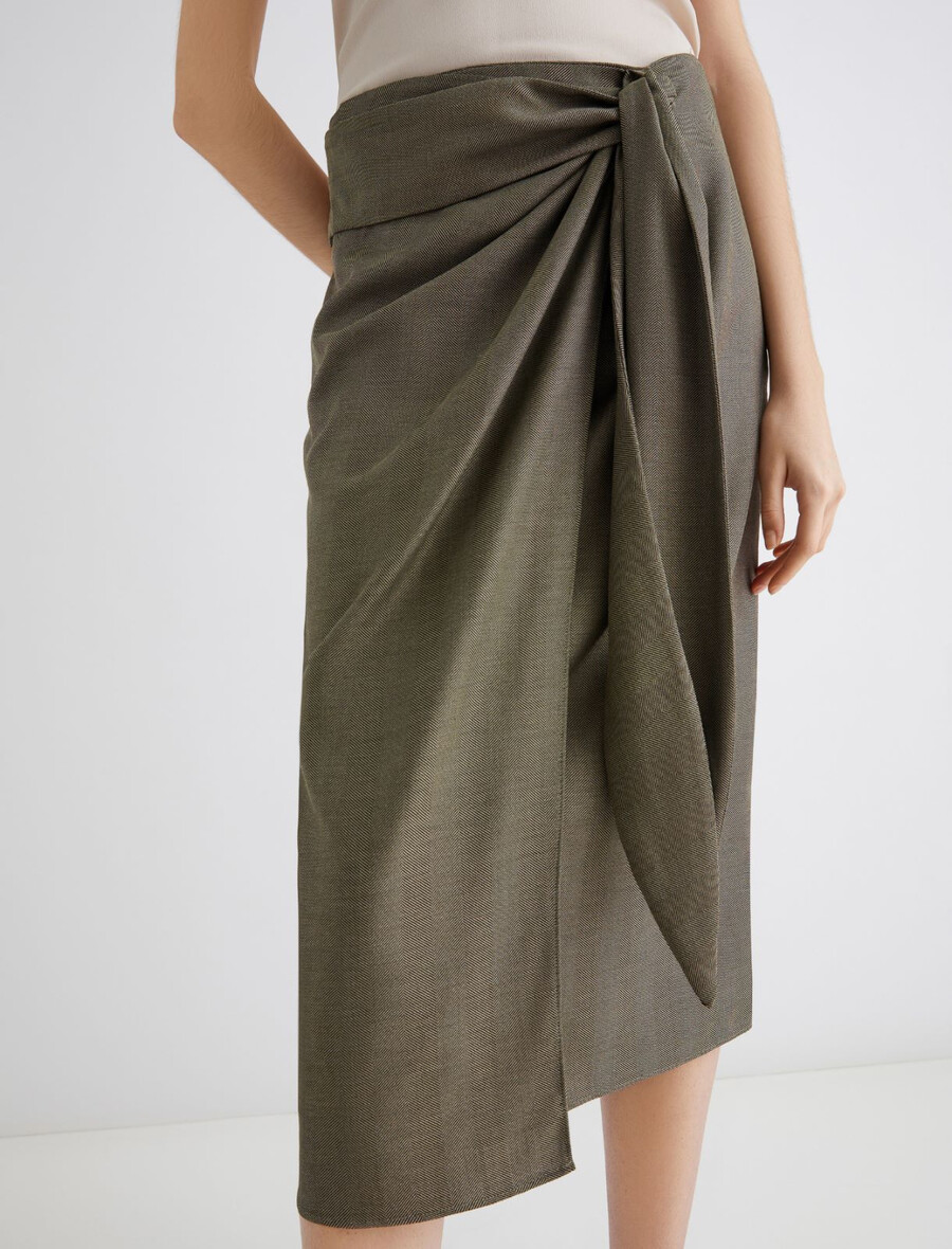 jupe portefeuille en sergé - kaki