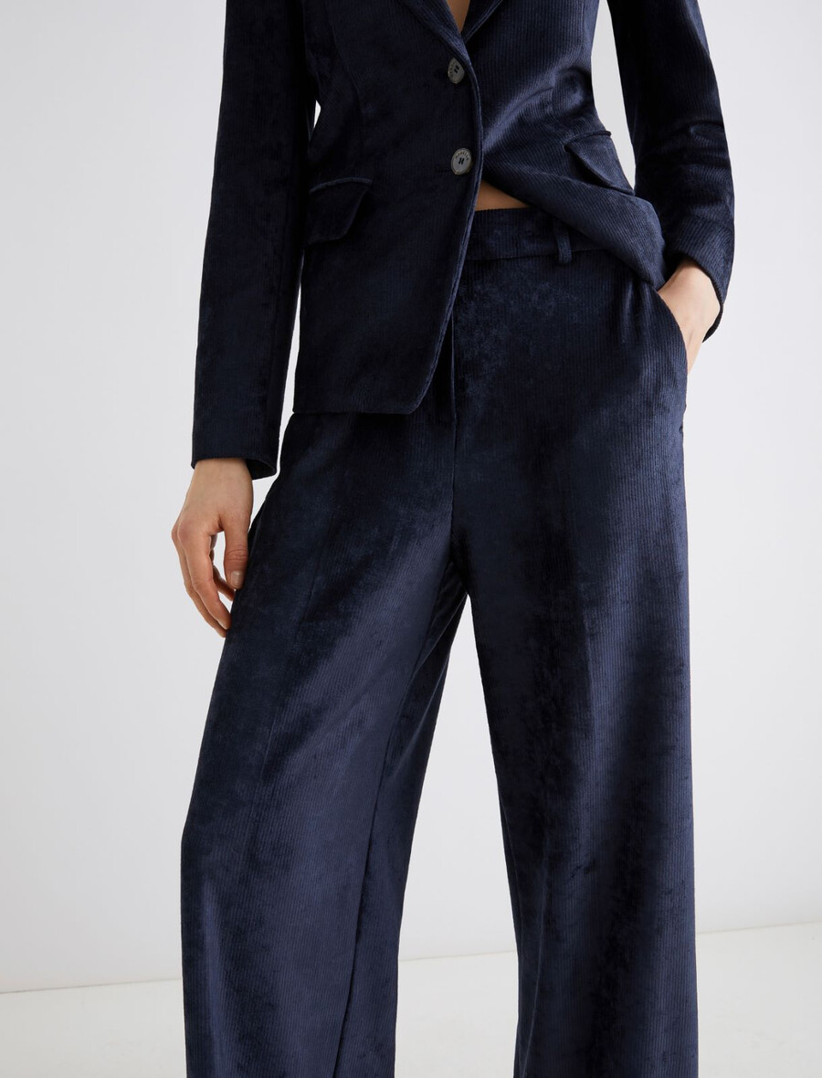 pantalon en velours côtelé coupe droite - bleu nuit