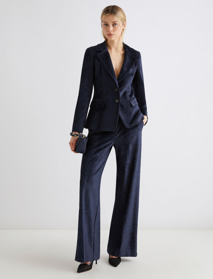 blazer en velours côtelé à simple boutonnage - bleu nuit
