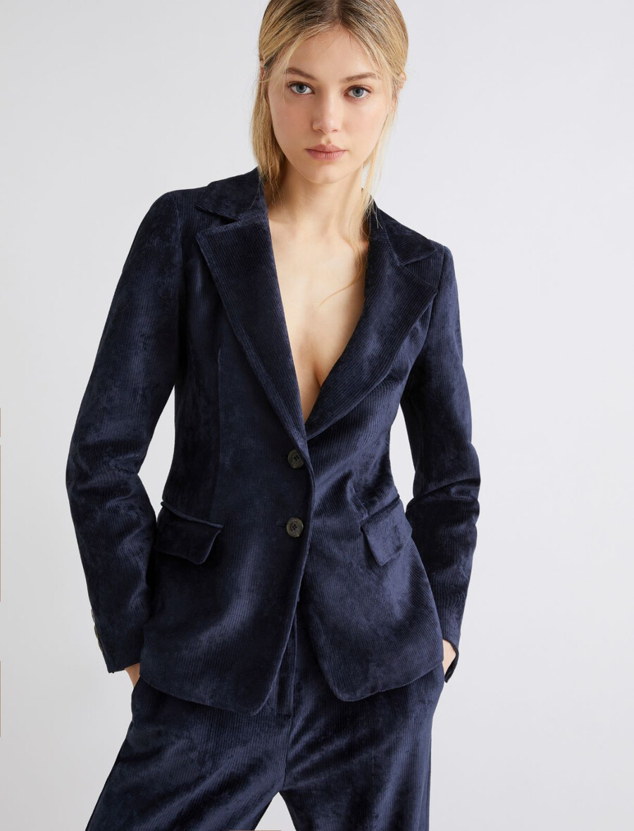 blazer en velours côtelé à simple boutonnage - bleu nuit