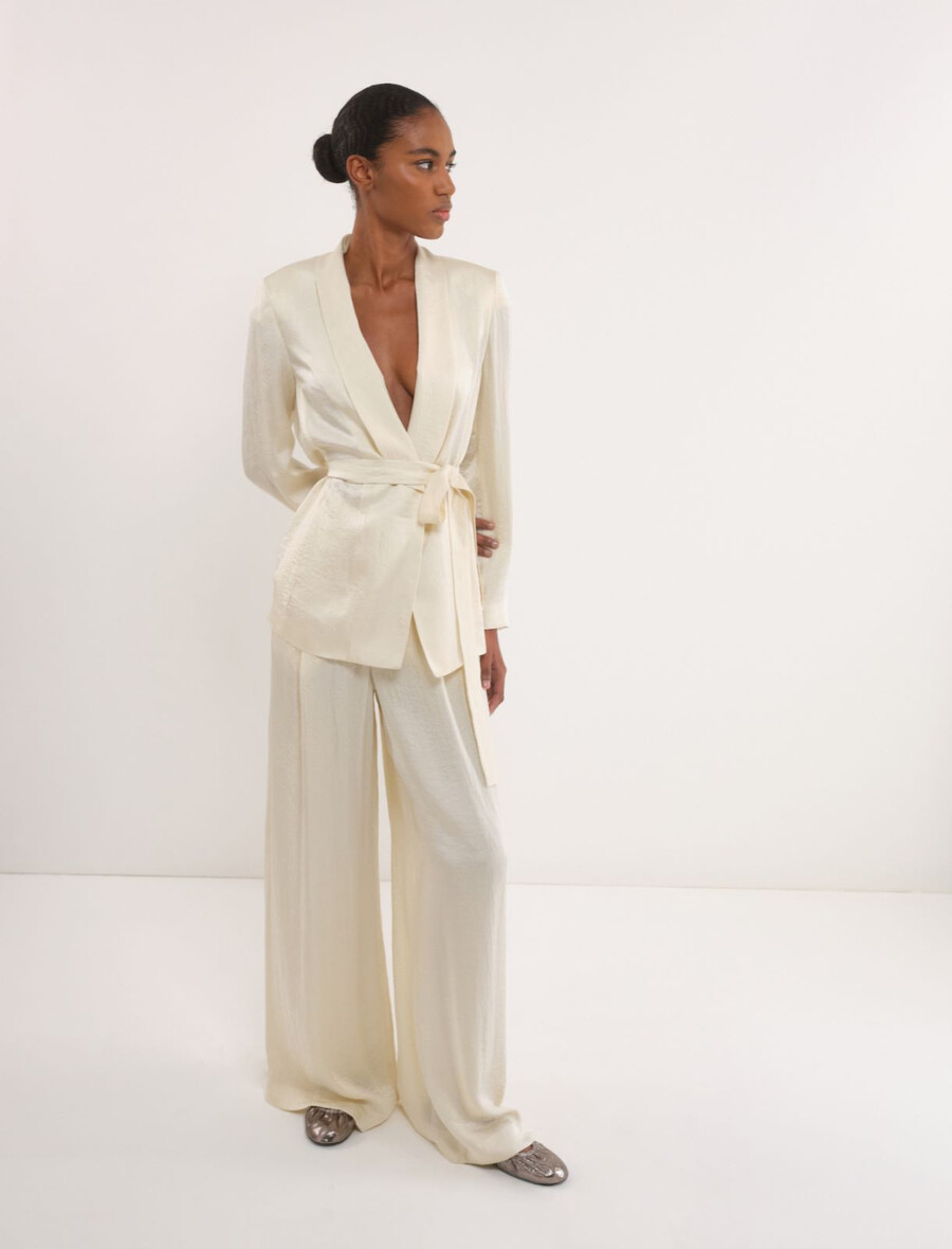 blazer en tissu froissé déstructuré - vanille