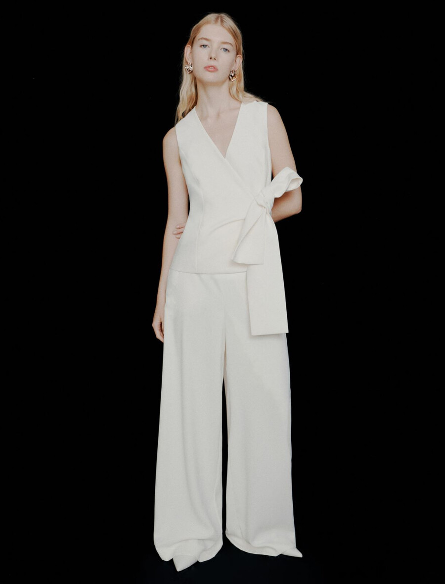 haut à nouer en satin envers - blanc de laine