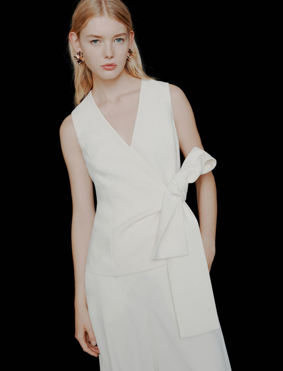 haut à nouer en satin envers - blanc de laine