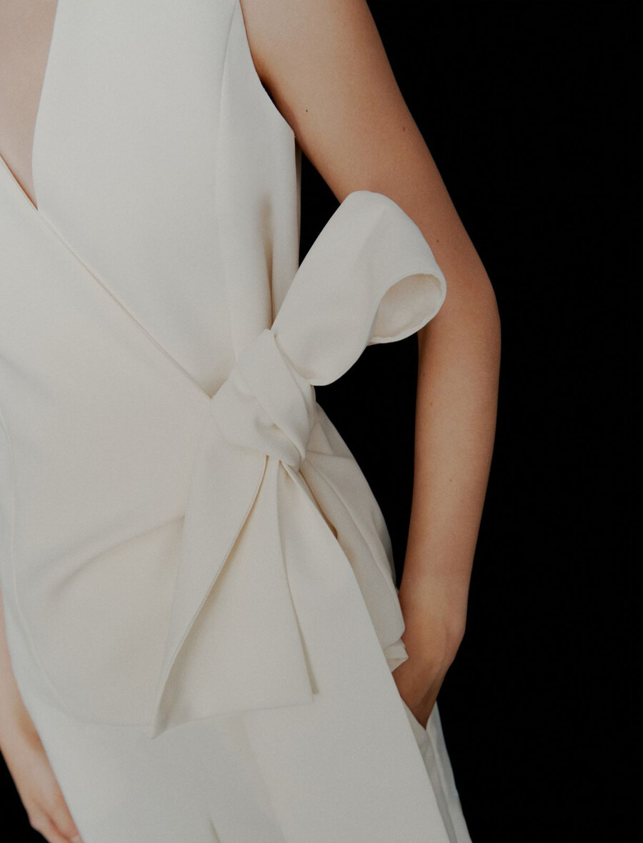 haut à nouer en satin envers - blanc de laine