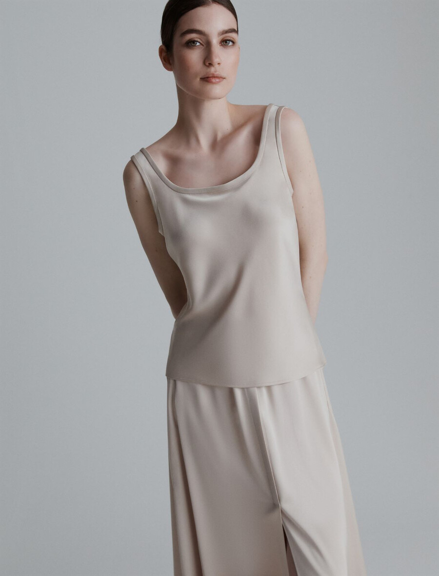 débardeur en satin sans manches - crÈme