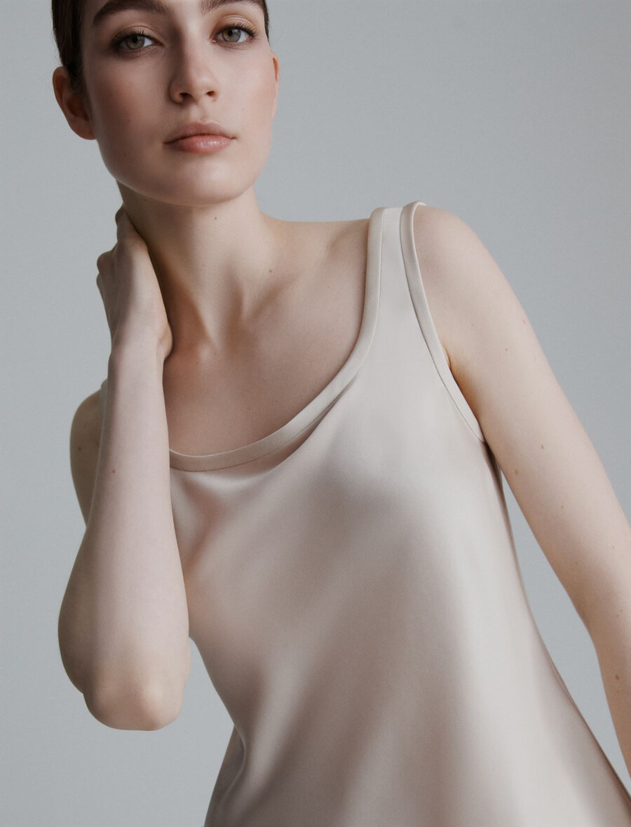 débardeur en satin sans manches - crÈme