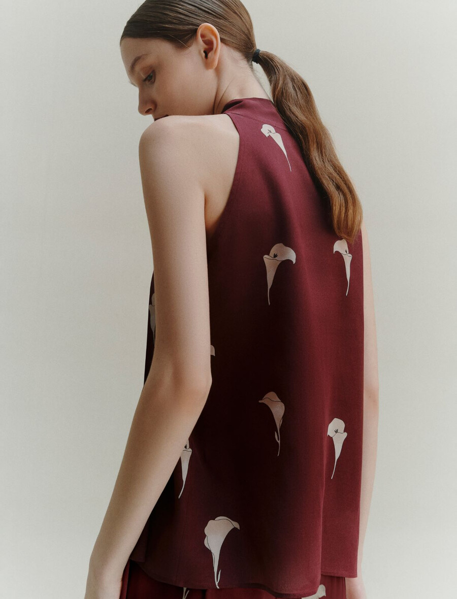 top en soie imprimée - naturel