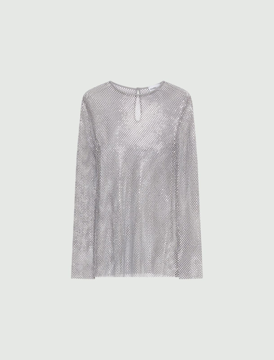 t-shirt en maille strass - gris