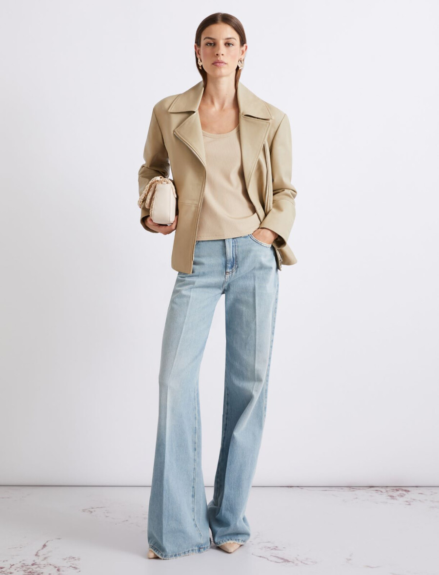 haut en jersey côtelé - beige