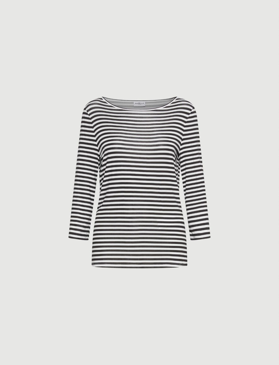 t-shirt rayé en jersey - crÈme