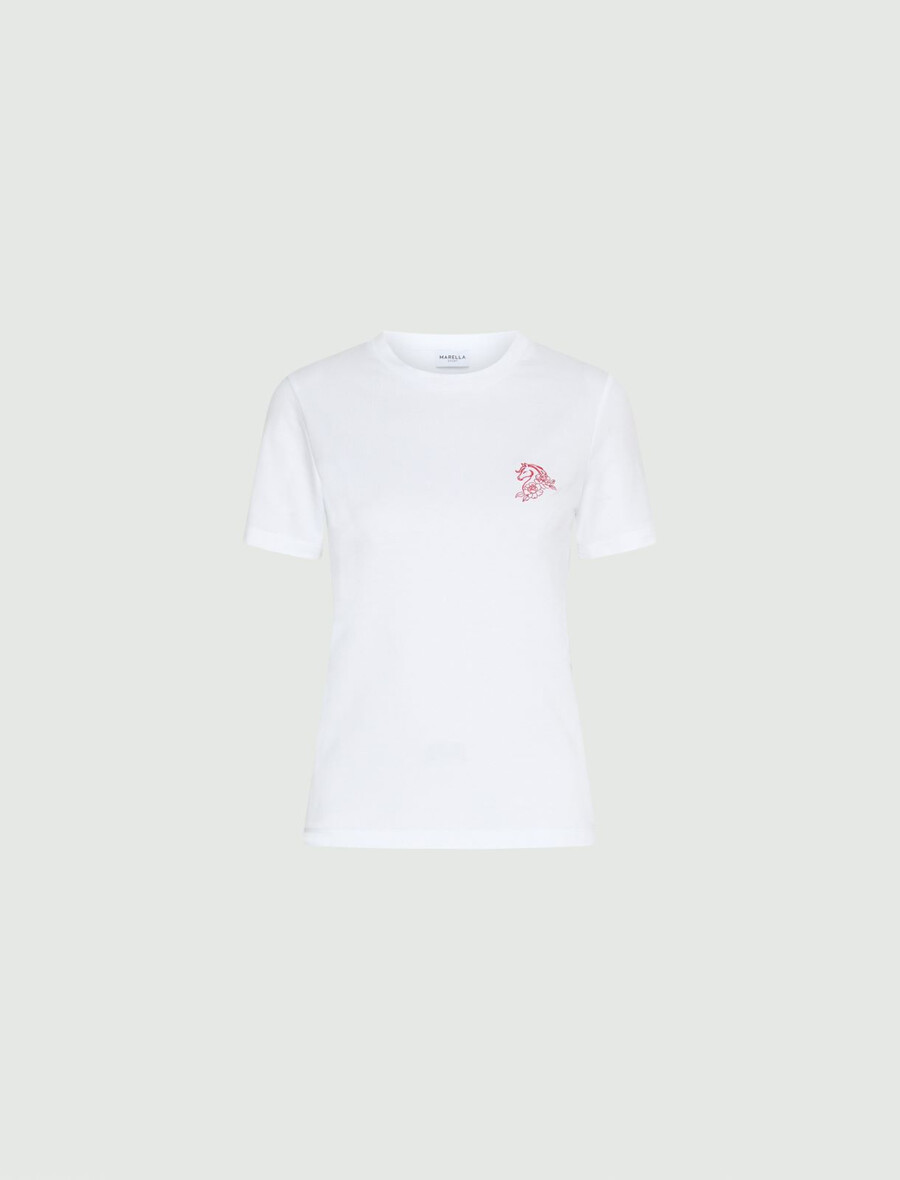 t-shirt brodé en pur coton - blanc optique