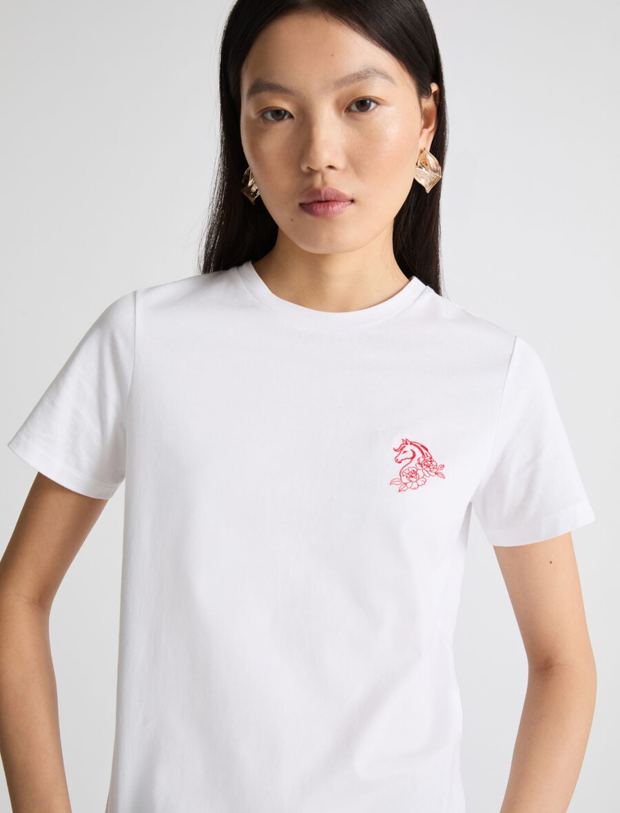t-shirt brodé en pur coton - blanc optique