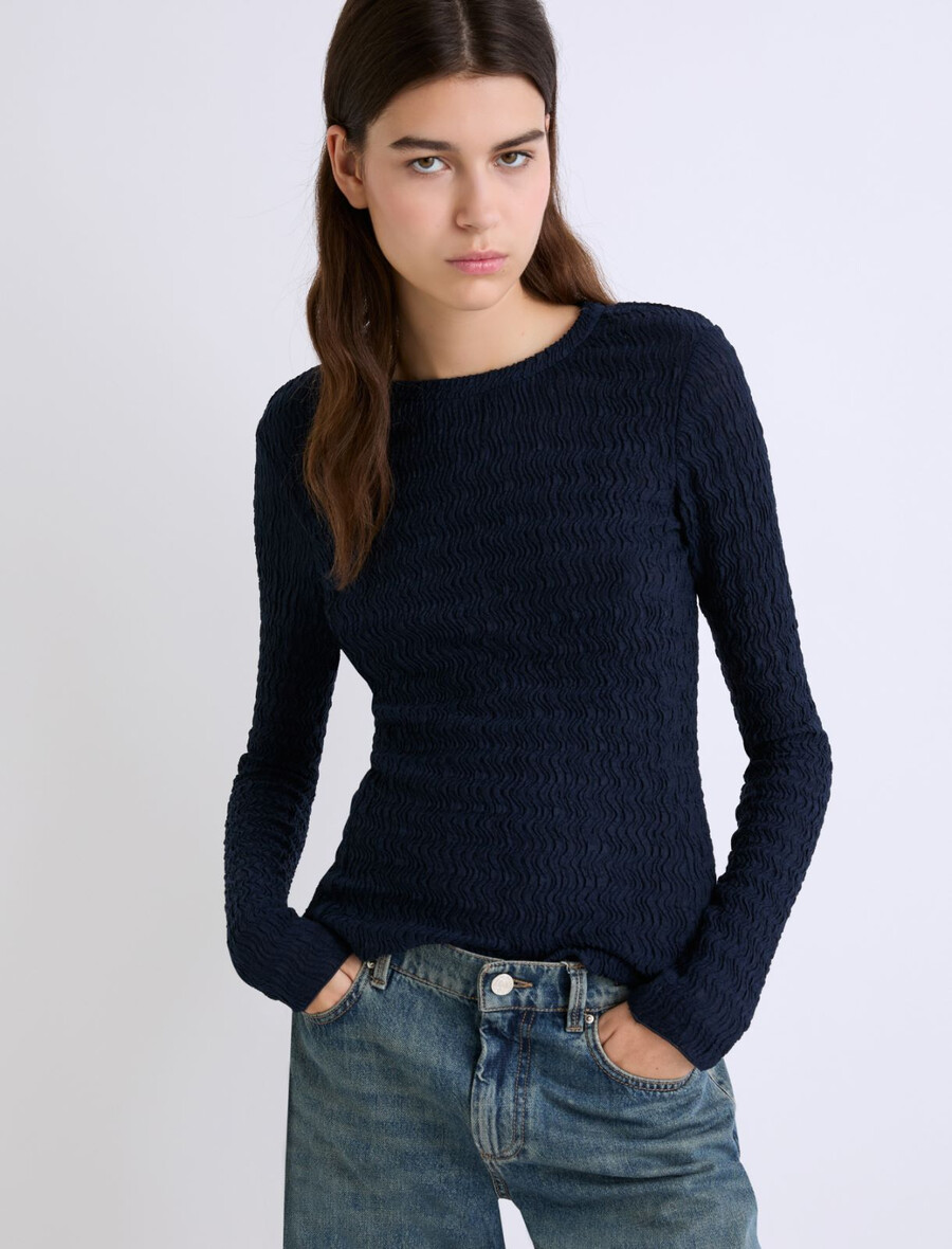 pull en jersey à manches longues - marine