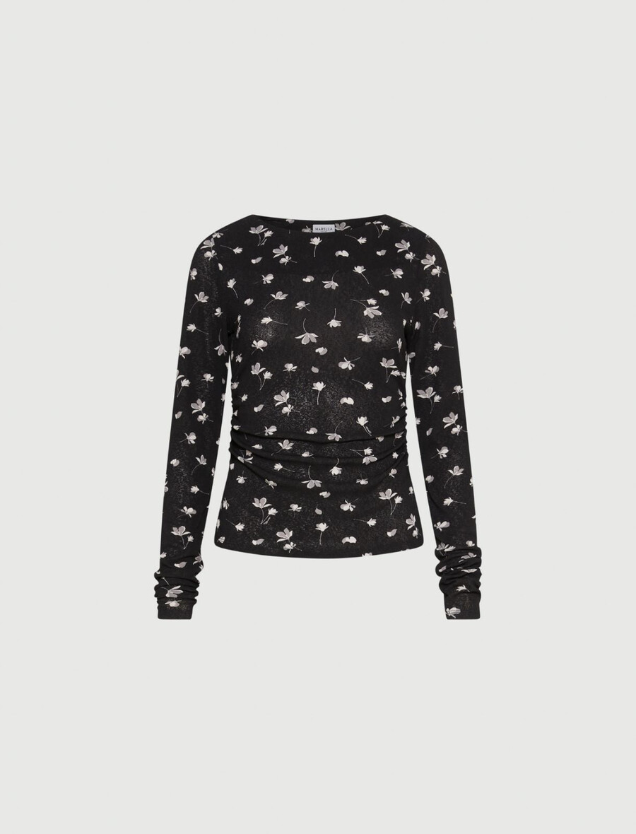 t-shirt en jersey de tulle imprimé - noir