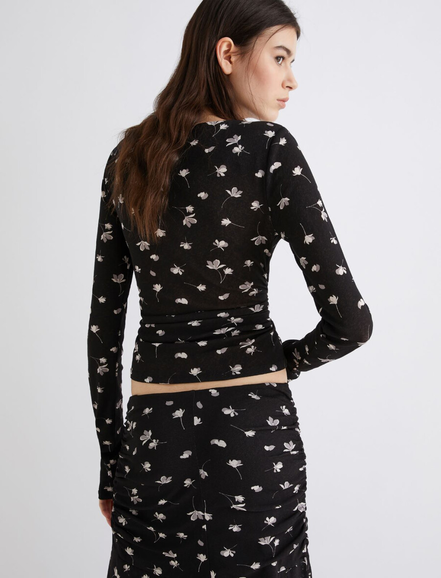 t-shirt en jersey de tulle imprimé - noir