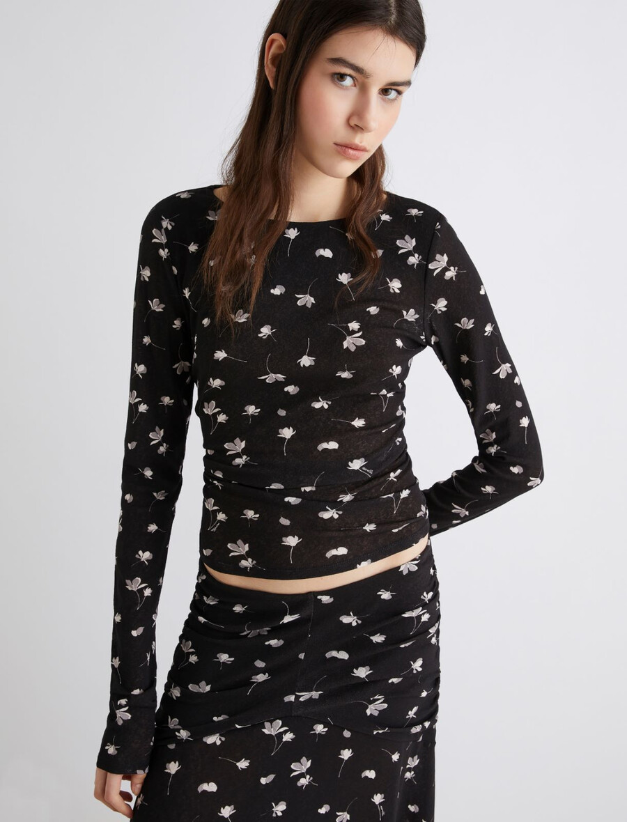 t-shirt en jersey de tulle imprimé - noir