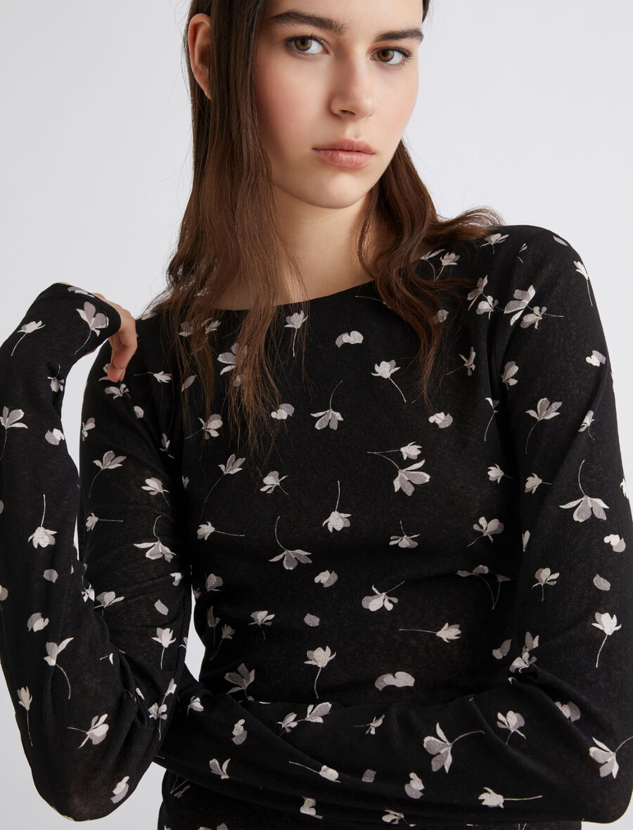 t-shirt en jersey de tulle imprimé - noir