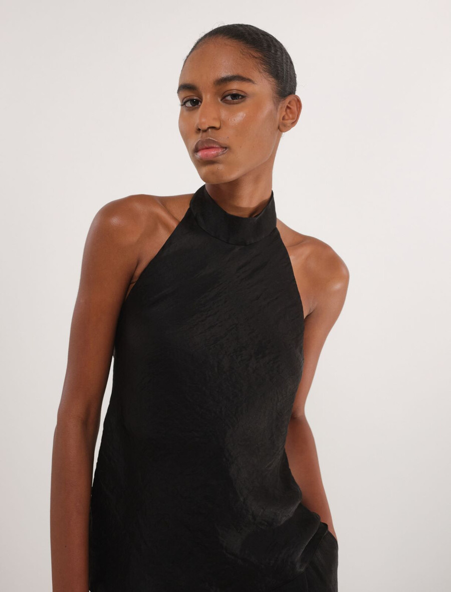 haut en sergé froissé - noir