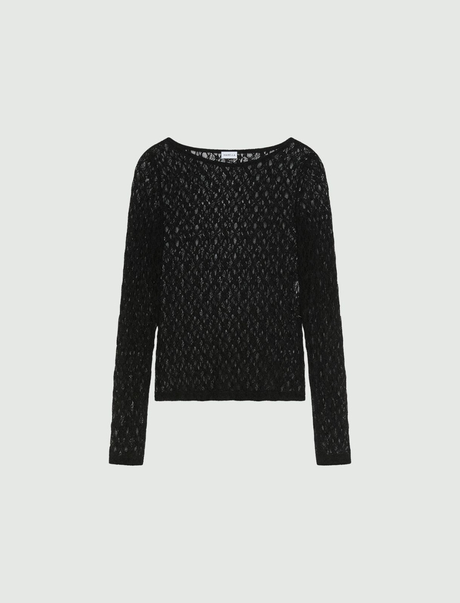 t-shirt en dentelle extensible - noir