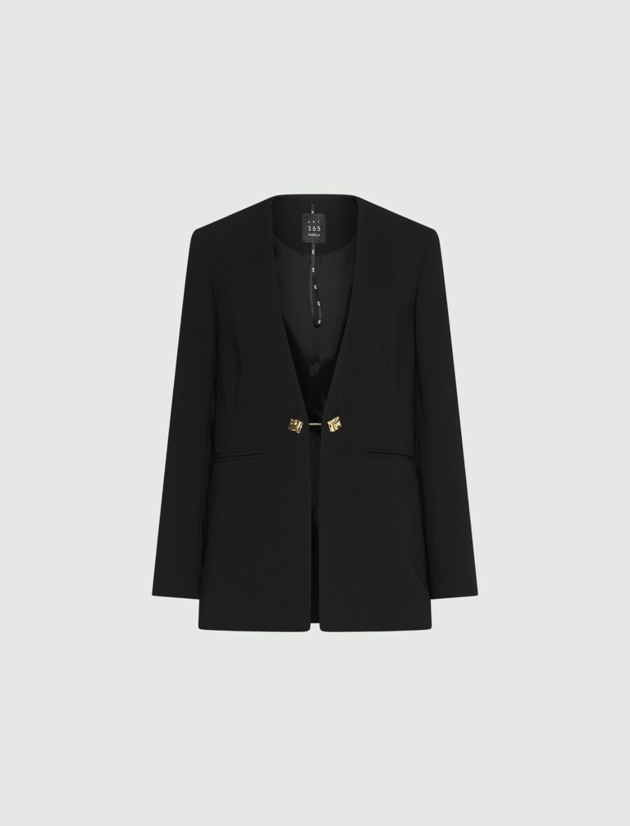 blazer envers en satin sans col - noir
