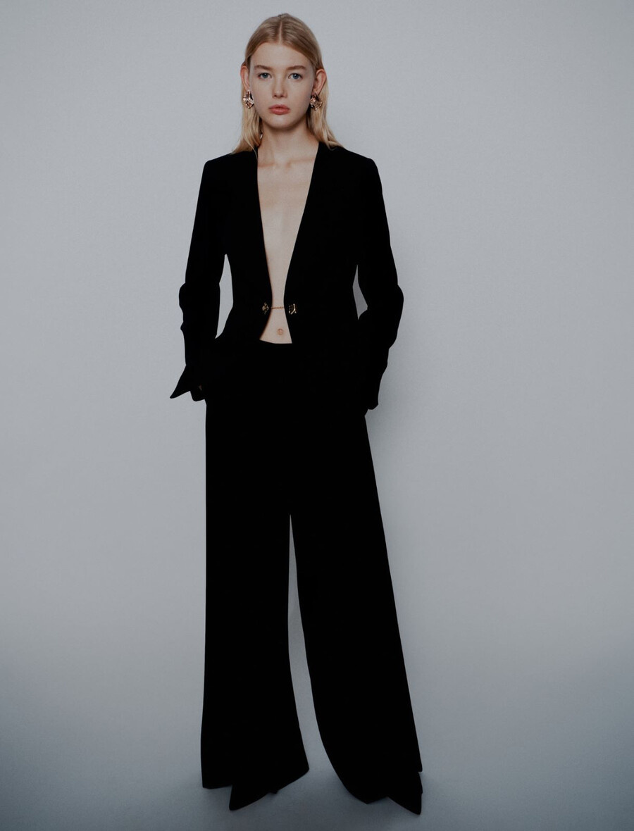 blazer envers en satin sans col - noir