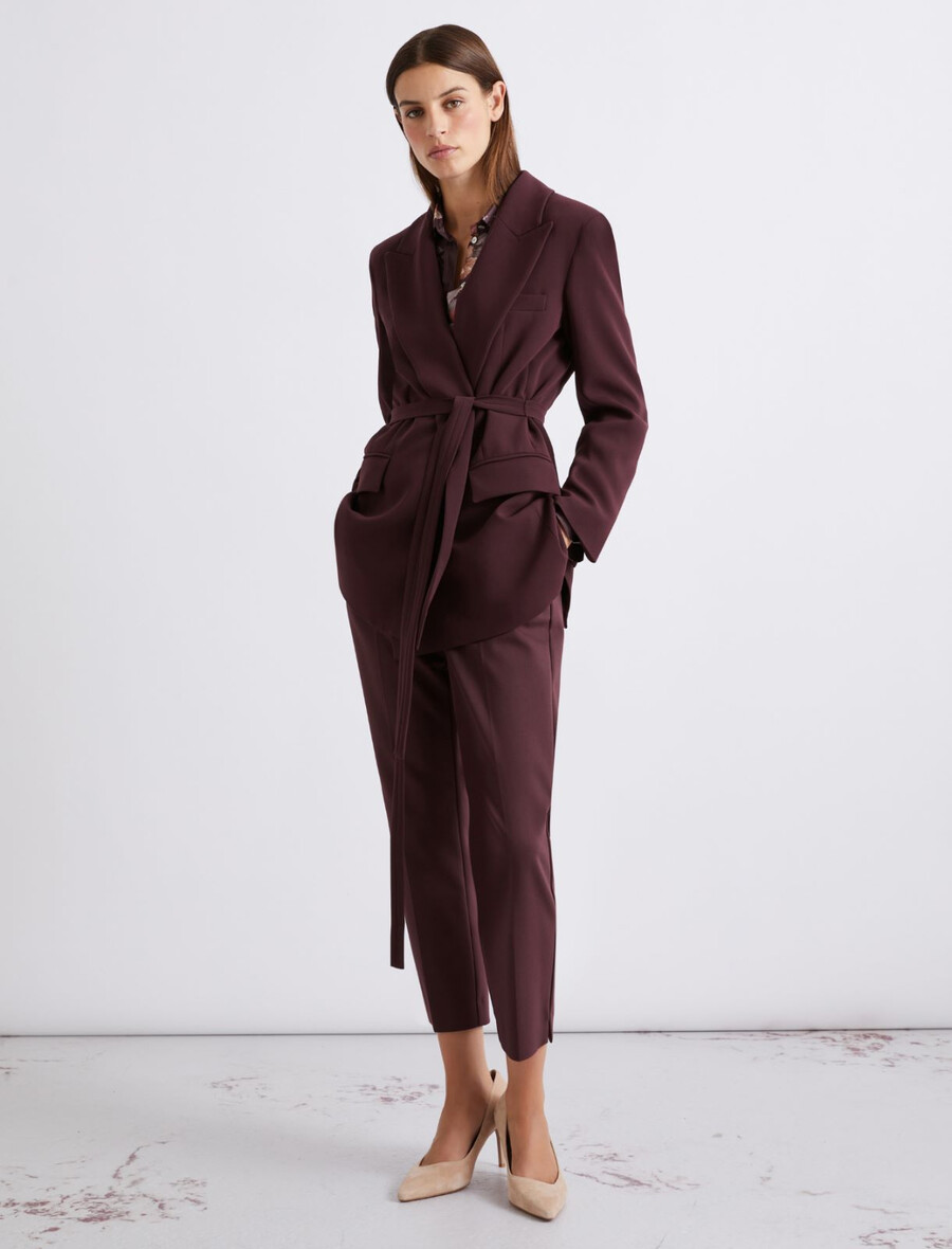 veste en crêpe ceinturée - bordeaux