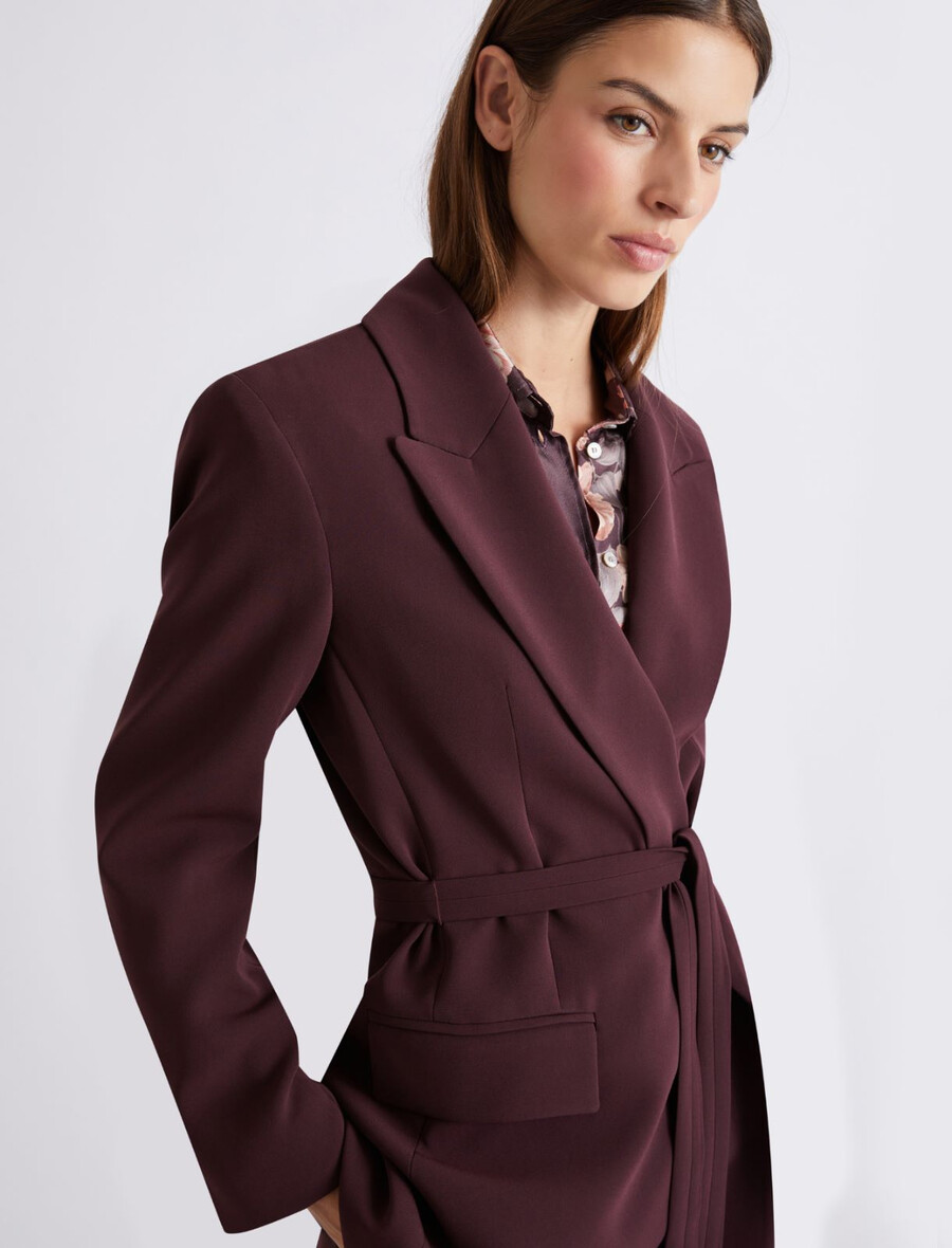 veste en crêpe ceinturée - bordeaux