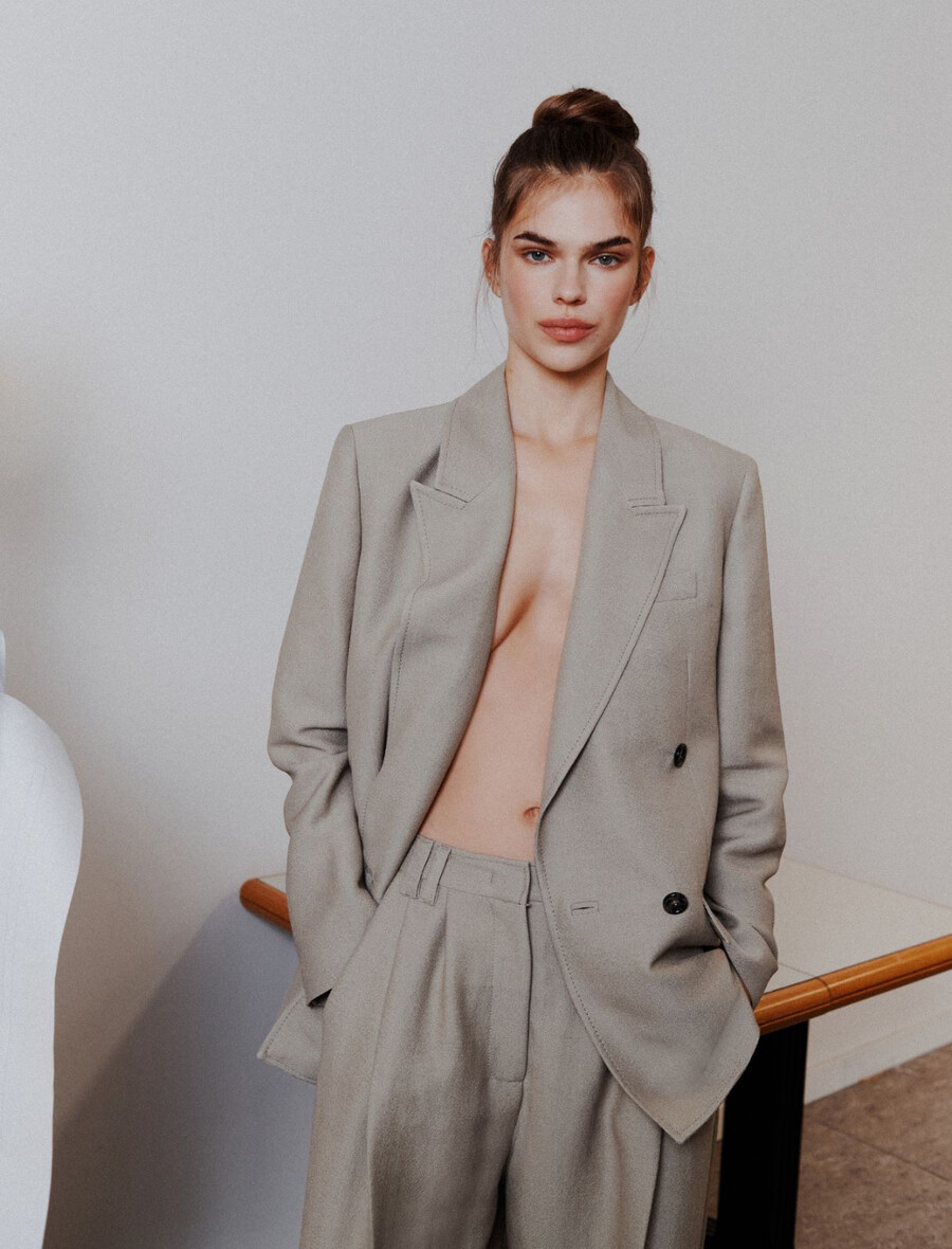 blazer oversize déstructuré - gris clair