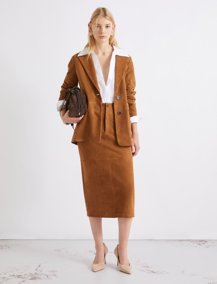 blazer en daim semi-ajusté - camel